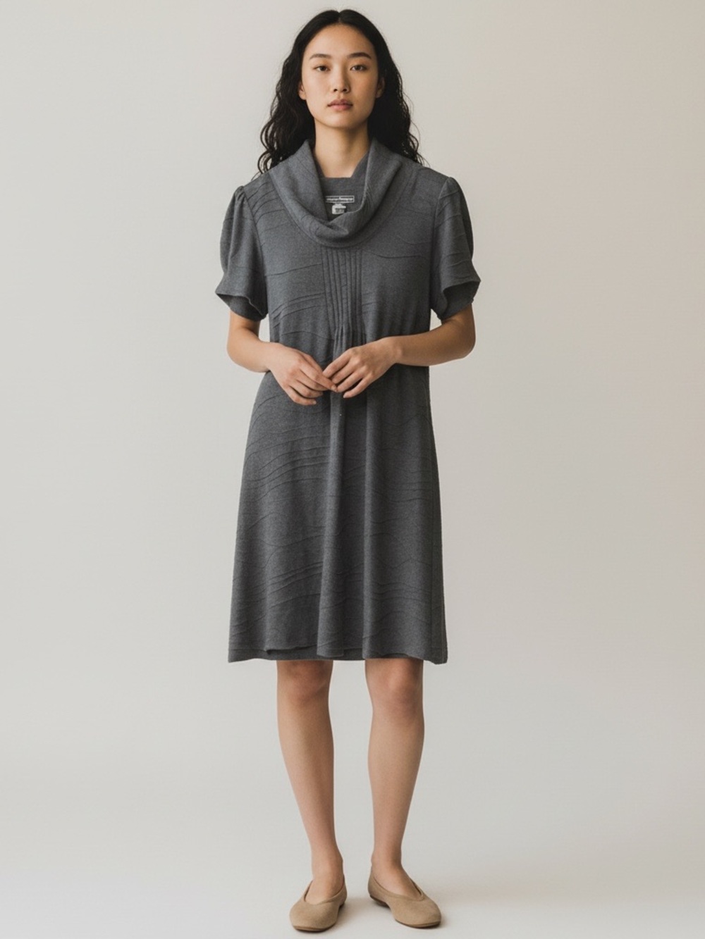 Jessica Howard Gray Cowl Neck Short Sleeve Midi Dress